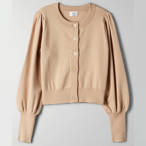 Aritzia Sweaters - Aritzia Wilfred Alessia Puff Sleeve Cardigan Taupe Beige Sand Womens Size Large